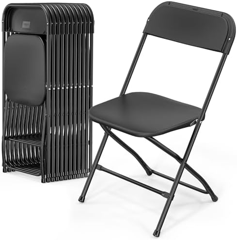 VINGLI 12 Pack Black Plastic Folding Chair, Indoor Outdoor Portable Stackable Commercial Seat with Steel Frame 350lb. Capacity for Events Office Wedding Party Picnic Kitchen Dining by VINGLI