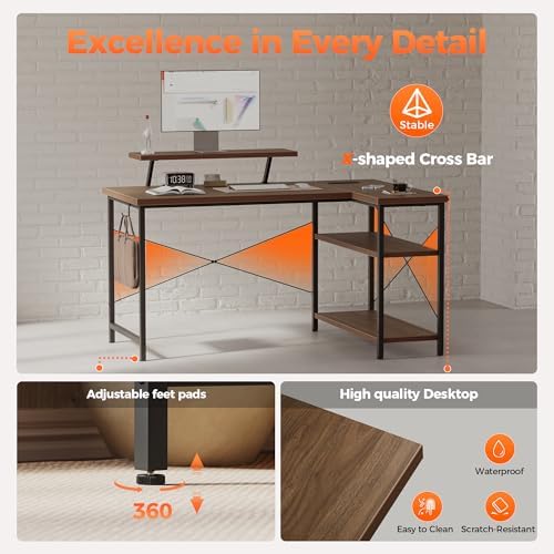 Mericonia 48 in Corner Desk with Monitor Stand, Small L Shaped Gaming Desk - Image 6