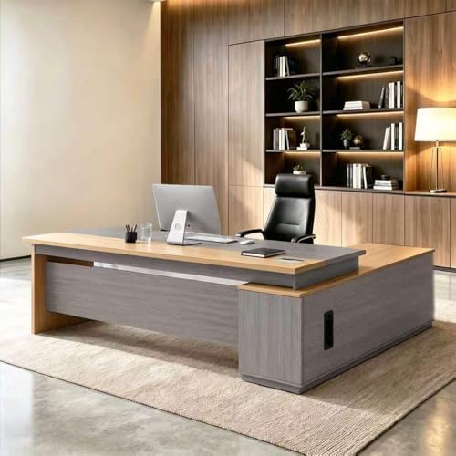 L Shaped Executive Desk with Drawers, Large Wood Workstation, Modern Executive Office Furniture for Home Office and Business Workspace, Multiple Sizes & Colors by Unknown