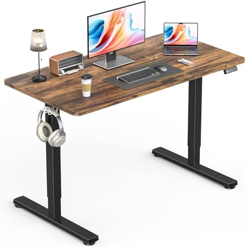 Electric Standing Desk, Gaming Desk, 40 x 24 Inch, Rustic Brown by Zontera