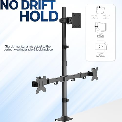 VIVO Triple Monitor Extra Tall Desk Mount for up to 49 inch Ultrawides on Center Bracket and 27 inch Screens on Side Brackets, Holds up to 44 lbs, Black, STAND-V103T - Image 5