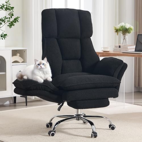 Big and Tall Office Chair with Flip Arms and Footrest, Teddy Criss Cross Legged Home Office Desk Chair with Pet Seat, Comfy Reclining Computer Gaming Chair, Black by choairy