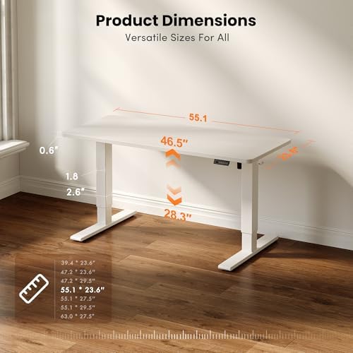 CubiCubi Electric Height Adjustable Standing Desk 55x24 Inch, White - Image 2