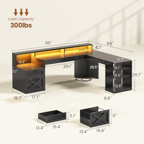 SEDETA 65"x59" L Shaped Gaming Desk with Lock Drawers Storage for Office - Image 2