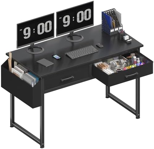 DLisiting Computer Desk with Fabric Drawers for Home Office Bedroom, 40 Inch Small Gaming Desk with 2 Drawers, Study Writing Table PC Desks, Black by Unknown