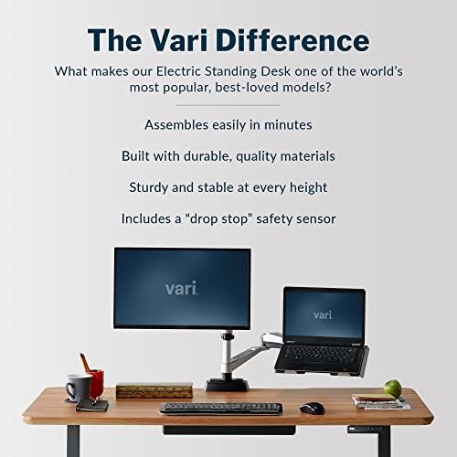 Vari Classic Electric Standing Desk - VariDesk Height Adjustable Sit/Stand Desk - Dual Motor with Memory Presets, Stable T-Style Legs - Gaming or Home Office Workstation - 60”x30”, Butcher Block - Image 3