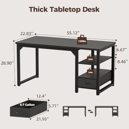 Mericonia 54 in Computer Desk with Drawer, 1" Thick Reversible Office Desk - Image 3