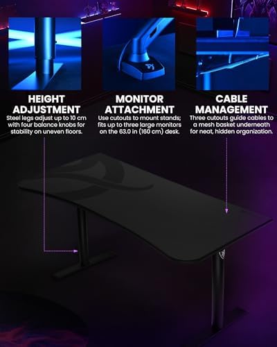Arozzi Arena Ultrawide Curved Gaming Desk Dark Grey - Image 3