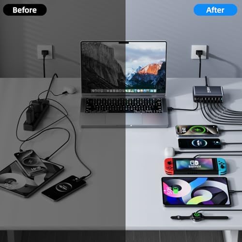 440W Fast Charging 8 Port USB C Charger Block, Multi-Device USB Charging Station Wall Desktop Charger with GaN Ⅲ Technology, USB-C Charger Adapter for MacBook/iPad/iPhone 16/Samsung Galaxy/DELL/HP - Image 5