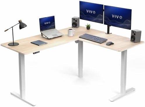 VIVO Light Wood 63 x 55 in Corner Standing Desk, DESK-E3CTC by VIVO