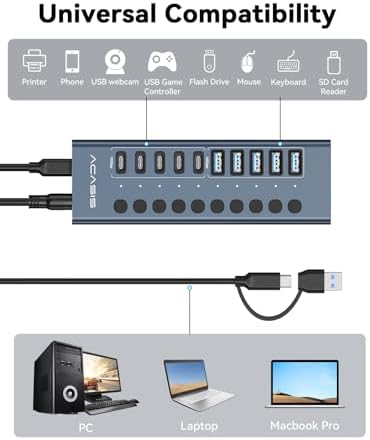 ACASIS 10 Ports Powered USB 3.2 Hub (5 USB-A 3.2 +5 USB-C 3.2), 10Gbps - Image 6