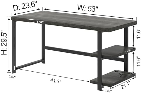FOLUBAN Home Office Desk, Modern Computer Desk with Storage Shelf, Wood Study Writing Gaming Table for Bedroom Living Room, Industrial Dark Gray, 53 Inch - Image 2