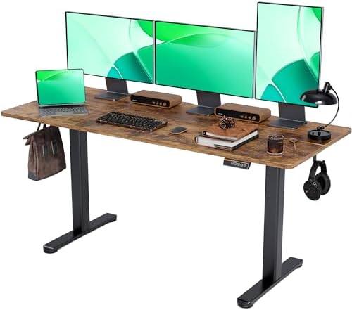 Claiks Electric Height Adjustable Standing Desk, 63x24 Inch, Rustic Brown by CLAIKS