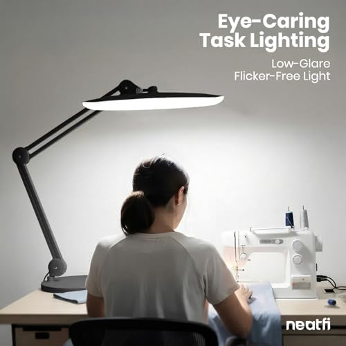 Neatfi XL 2200 Lumens 24W LED Desk Lamp - 4-Level Dimmable Task Light | Home Office, Crafts & Workbench | 20-Inch Wide Head (Black, Non-CCT with Base) - Image 3