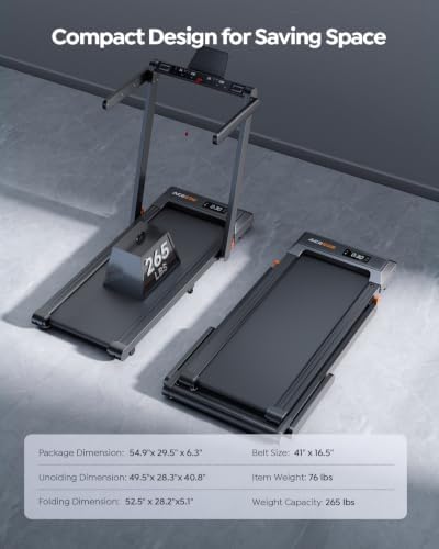 Acezoe Foldable Walking Pad with Handle Bar, 2.5HP Walking Pad Under Desk, 300lbs Capacity Treadmills for Home/Office, Under Desk Treadmill with App & Speaker, 0.6-10MPH - Image 6