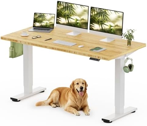 FLEXISPOT 60" x 30" Solid Bamboo Standing Desk, White Frame by Unknown