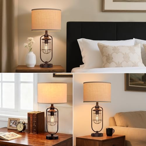24" Rustic Farmhouse Table Lamps Set of 2 for Living Room, USB A+C - Image 4