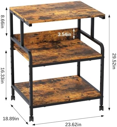 Arbuxzuy Large Printer Stand with Storage Shelf, 23.6" W x 18.9" D Printer Cart with Wheels, 3 Tier Mobile Printer Table for Home Office,Stands for Heat Press Scanner Fax (Brown) - Image 4