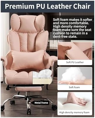 Efomao Big and Tall Office Chair 400LBS - Pink Heavy Duty Executive Office Chair with Footrest, Ergonomic Home Office Desk Chair, Wide Computer Chair for Heavy People - Image 5