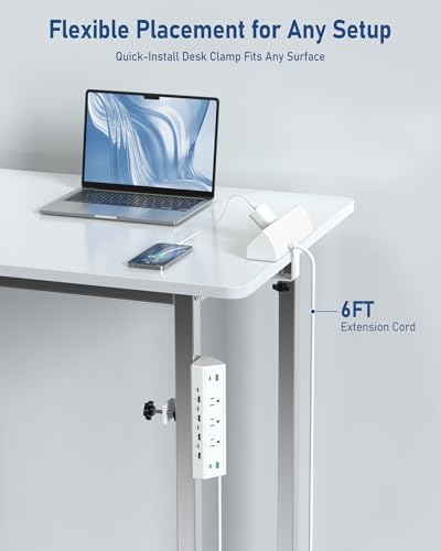 Jgstkcity 90W Desk Clamp Power Strip,12 USB Ports (6 PD 45W USB-C),Surge Protector,ETL Listed Power Hub Extension Cord,Fast Charging Station for Home Office Desk Edge Mount (White, 12 USB-90W) - Image 4