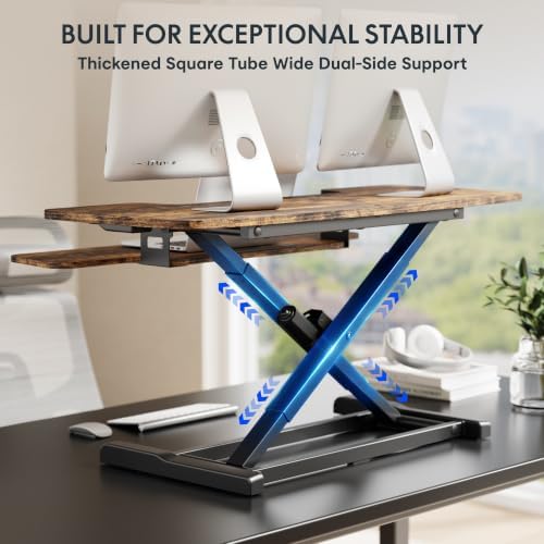 FLEXISPOT 40" Electric Standing Desk Converter, Motorized Sit to Stand Desk Riser, Height Adjustable Desktop Dual Monitor Workstation with Large Keyboard Tray, Rustic Color - Image 6