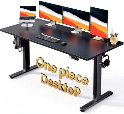 HUANUO Electric Standing Desk, Whole Piece Desktop, Adjustable Height Computer Desk, 4 Height Memory Settings, Sit Stand Up Desk for Home Office, 60" x 24", Black by HUANUO