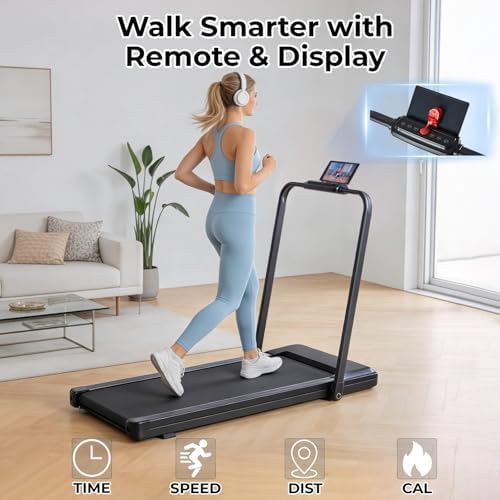Foldable Walking Pad Treadmill for Home Office with Handle Bar, 3-in-1 Portable Treadmill Under Desk, Low Noise Operation, Remote Control & LED Display, Black - Image 3