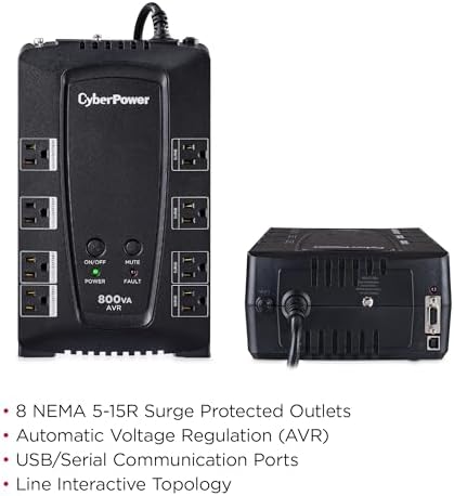 CyberPower CP800AVR AVR UPS Battery Backup and Surge Protector, 800VA/450W, 8 Outlets, Compact, UL Certified - Image 4