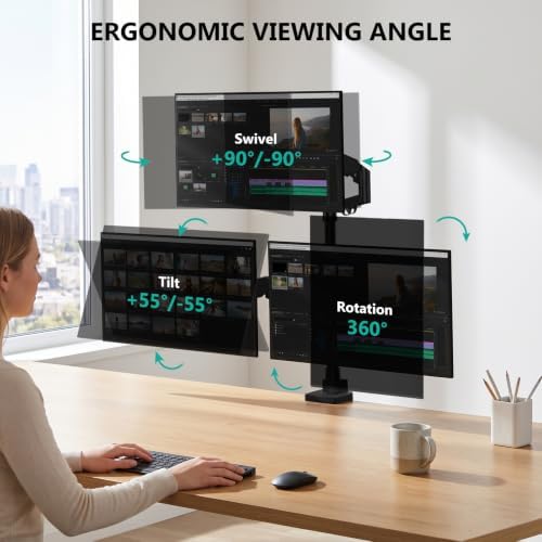 WALI Stacked Triple Monitor Mount for 49" UItrawides and Dual 34" Monitors - Image 3