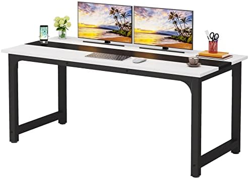 LITTLE TREE 70.8 Inch X-Large Executive Computer Office Desk, White+Black by LITTLETREE