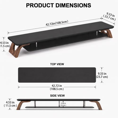 42.5''Dual Monitor Stand Riser for 2 Monitors with Acacia Wood, Black - Image 2