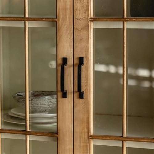 Bookshelf, Bookcase Solid Wood Floor-Standing Wabi-Sabi Style Bookshelf Glass Display Cabinet with Door Wall Storage Cabinet,Desktop Organizer - Image 6
