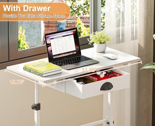 Cidaziya Adjustable Height Standing Desk for Walking Pad Treadmill, Portable Rolling Desk for Laptop with Drawer, Small Moblie Sit to Stand Desk On Wheels with Stiffener for Home Office Dorm Bedroom - Image 5
