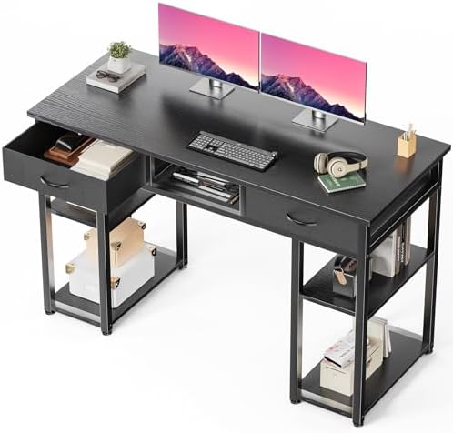 DUMOS 48-Inch Computer Desk with Drawers and Hook, Black by DumosLifestyle