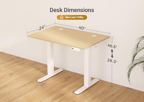Seang Electric Standing Desk Adjustable Height, 40 x 24 Inch Sit Stand Desk with T-Shaped Frame, 3 Memory Presets & Cable Management for Home Office Computer Workstation, White Frame/Nature Top - Image 3