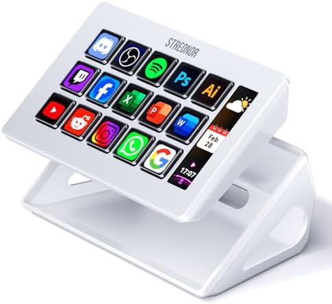 S15 Stream Controller, 15-Key LCD Studio Control Deck, White by STREONOR