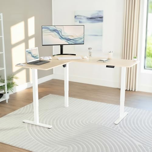 VIVO Light Wood 63 x 55 in Corner Standing Desk, DESK-E3CTC - Image 2
