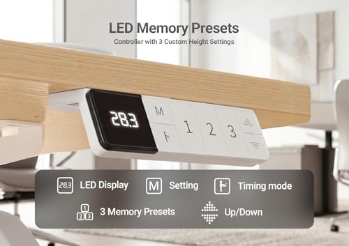 YDN Electric Standing Desk Adjustable Height, 63 x 24 Inches Sit Stand up Desk with Memory Presets & Cable Management, Home Office Desk for Office & Computer Workstation, White Frame/Nature Top - Image 7