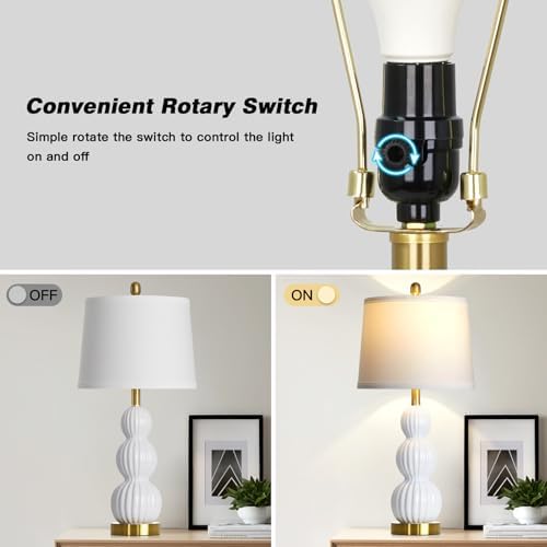 28" White Ceramic Table Lamp for Nightstand, Modern Bedside Table Lamp for Bedroom, Triple Gourd Lamp for Living Room End Table (1 Pack) - Image 7