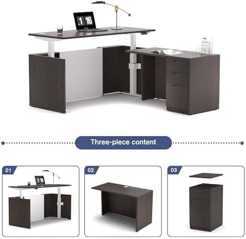Adjustable Height Executive Standing Desk | Dual Motor Electric Sit-Stand Workstation with 4 Memory Handsetctric Sit-Stand Desk with Lockable Storage (1, L-Shape- Khalba Oak) - Image 7