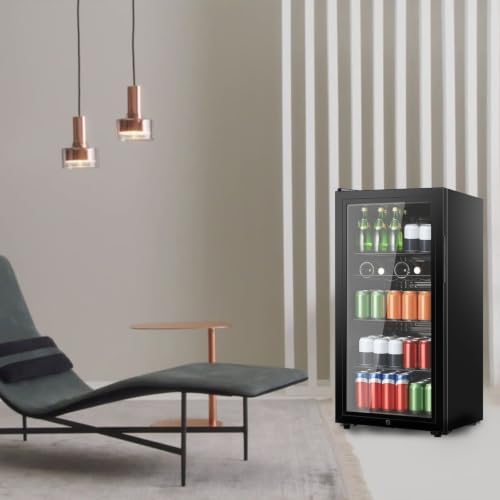 HAILANG Beverage Refrigerator, 4.5 Cu.Ft, Mini Fridge with Glass Door for Soda Beer, Freestanding Beverage Cooler for Office, Bar, Adjustable Shelving&Adjustable Foot - Image 6