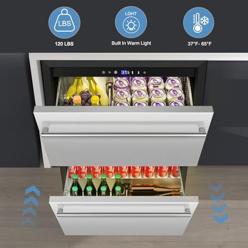 Velivi 24'' Drawer Fridge Under Counter Beverage Refrigerator with Wheels - Image 2