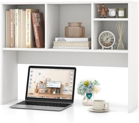LDAILY Desktop Bookshelf, 2-Tier Office Desk Shelf Organizer with 4 Shelves, 37''L Wood Storage Rack Display Shelf for Office, College Dorm, Bedroom (White) by LDAILY