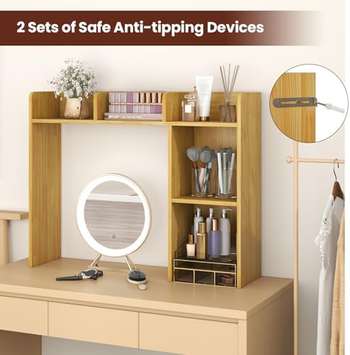 BECOMFORT Desk Hutch, Desk Organizer Shelf w/ 5 Storage Compartments, up to 27” Monitor, Wooden Display Rack, Desktop Bookshelf for Vanity Dressing Tabletop College Dorm Home & Office - Image 6