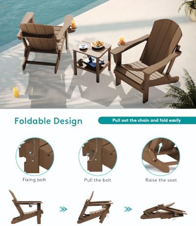 SERWALL Oversized Foldable Adirondack Chair with Cup Holder, HIPS, Brown - Image 5