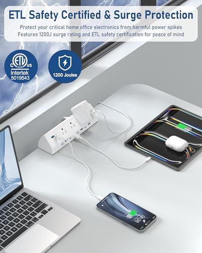 Jgstkcity 130W Desk Clamp Power Strip, 12 USB Ports (6 PD 65W USB-C),Surge Protector,ETL Listed Power Hub Extension Cord,Fast Charging Station for Home Office Desk Edge Mount (White, 12 USB-130W) - Image 3