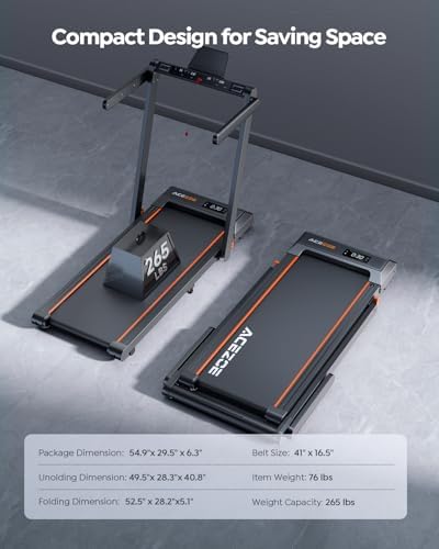 Acezoe Foldable Walking Pad with Handle Bar, 2.5HP Walking Pad Under Desk, 300lbs Capacity Treadmills for Home/Office, Under Desk Treadmill with App & Speaker, 0.6-10MPH - Image 5