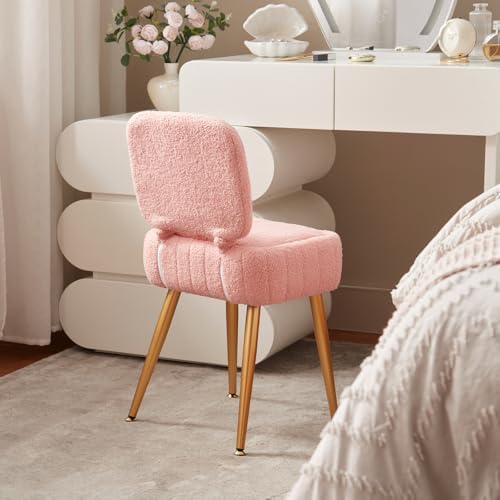 Vanity Chair with Storage Stool with Folding Back Makeup Chair - Image 5