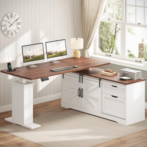 SEDETA Farmhouse 55 inch L Shaped Standing Desk with Storage Drawers by SEDETA
