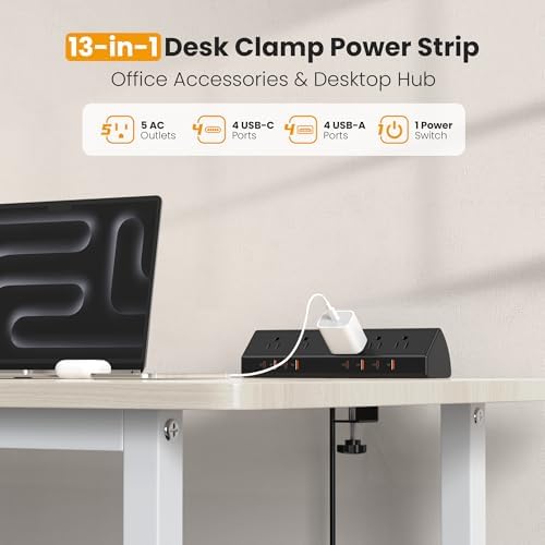VILONG Desk Clamp Power Strip USB C 65W,Edge Mount Outlet,6FT,Black - Image 3